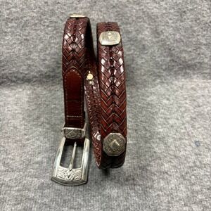 Brighton Braided Leather Belt Brown Silver Buckle Western Boho Women's 28